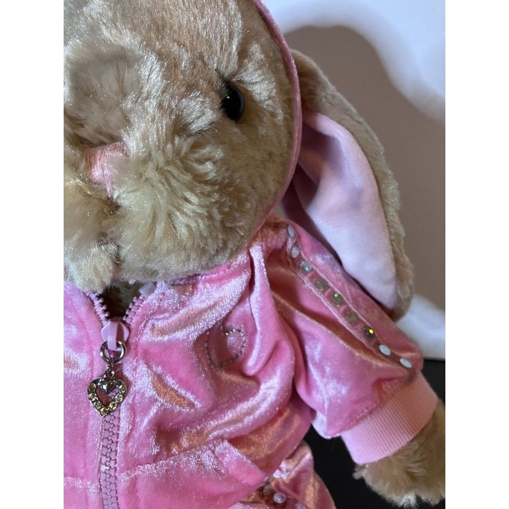 Build-A-Bear Tan Bunny Floppy Ears w/Pink Velvet  Rhinestone Hoodie Skirt Outfit - Picture 3 of 16